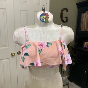 NWOT Peach/Floral Ruffle Swim Top Size M